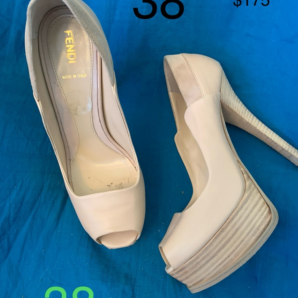 Fendi Women's Beige Peep Toe Platform Heels
